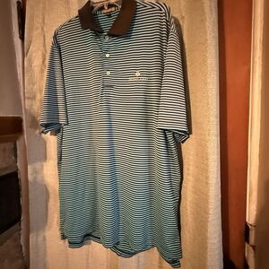Peter Millar Summer Comfort Polo Shirt Mens Large Blue/Blk Striped Primland Logo